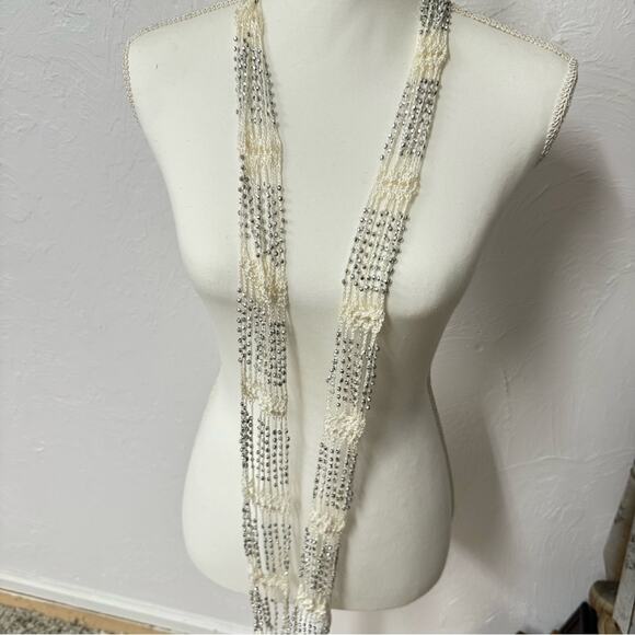 Boho Crochet Cream & Silver Necklace Extra Long Layering - Picture 4 of 6